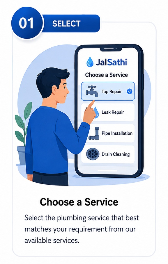 Selecting a plumbing service on JalSathi